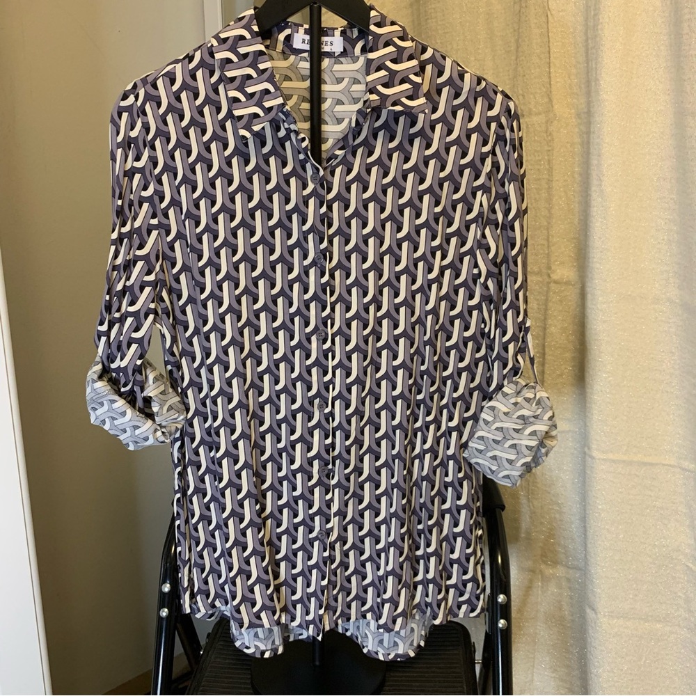 Patterned Blue and White Blouse
